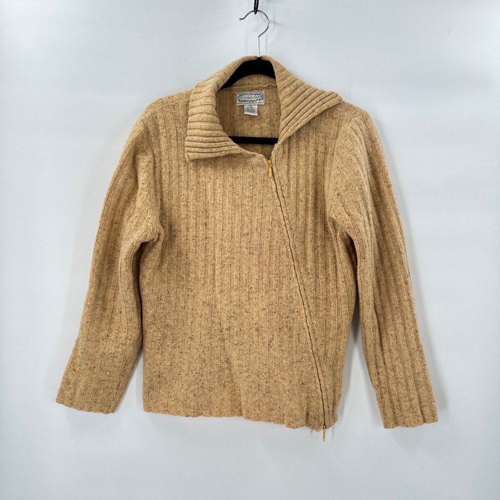 Flyshacker Cardigan Sweater Womens‎ Large Wool Linen Blend Ribbed Knit Full Zip